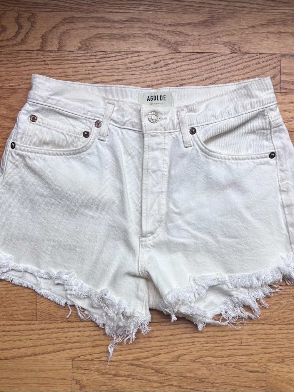 AGOLDE Off White Parker Shorts Frayed Hem High-Rise